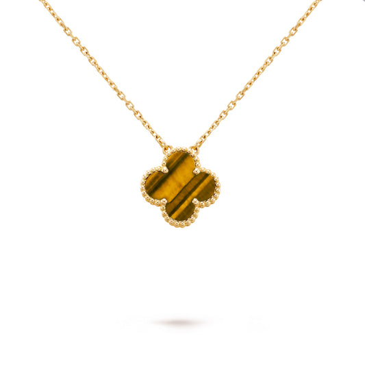 Single Clover Necklace - Tigers eye